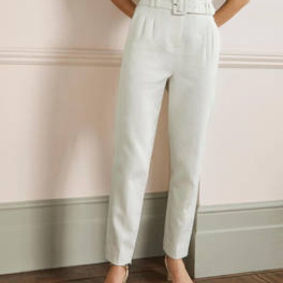 Boden | Carrie | High-Rise Belted Paperbag Ankle-Length Pants | Size 4R | Cream - Picture 3 of 10